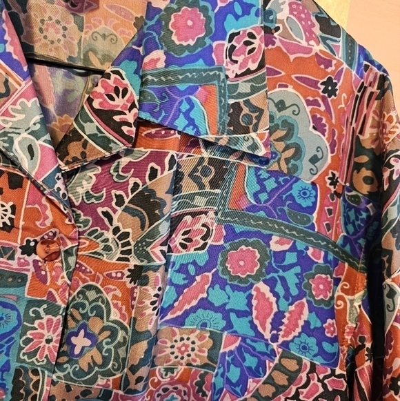 Vintage 80's 100% silk Casual Corner abstract print oversized blouse Sz. S - Picture 3 of 4